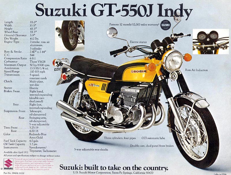 Японский ретро мотоцикл 1972 года Suzuki GT550